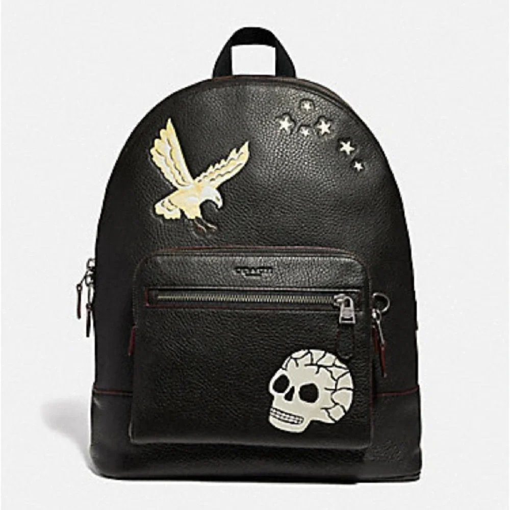 Coach Black Leather Backpack with Skull and Eagle